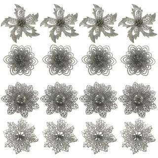 COM-FOUR com-four® 12x Deko-Blume mit Clip - Glitzernde Blüten zum Anklemmen - Blumenanstecker als Raumdeko für Weihnachten und Valentinstag [Auswahl variiert]