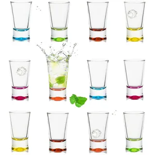 PLATINUX Shotgläser Set 12 Teilig bunt Schnapsgläser 2,5cl Tequilagläser Wodkagläser Pinnchen aus Glas