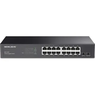 Mercusys MS116GS 16-Port Gigabit Switch 19 Zoll, unmanaged Netzwerk-Switch, für Desktop oder Rack-Montage, Plug und Play, Metallgehäuse, 294 × 140 × 44 mm