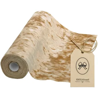 100%Mosel Samt Tischläufer, in Gold-Beige (28 cm x 5 m), Tischband aus Polyester in glänzender Pannesamt-Optik, edle Tischdeko für Hochzeit und Weihnachten, Dekoration zu besonderen Anlässen