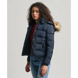 Superdry für Damen. W5011178A Kurze Jacke mit Kapuze für den Einsatz in der Marine (M), Lässig, Nylon
