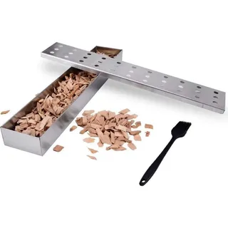 Räucherbox für Gasgrill und Holzkohlegrills aus Edelstahl Tisch Räucherofen inkl. Silikonpinsel Grillzubehör Männer Geschenk - Silber