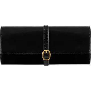 Time Resistance Schwarz Leder Schmuck Organizer – 100% Leder Schmuckrolle für Reisen Hergestellt in Italien – Reise Schmucketui aus Vollnarbenleder - Travel Jewelry Case – Jewellery Organizer