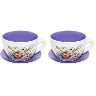 Dekohelden24 Blumentopf, Pflanztasse, Pflanzkübel, Pflanzgefäß, Übertopf aus Keramik bunt L/B/H 28 x24 x14 cm (Packung mit 2)