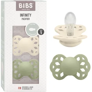 BIBS Infinity Symmetrischer Schnuller Zweierpackung, bisphenol-A frei, Symmetrischer Silikonsauger, Symmetrischer Nippel. Silikon, 0-6 Monate (2er Pack), Ivory/Sage