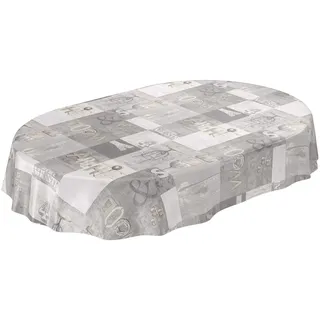ANRO Wachstuchtischdecke abwaschbar Oval 180 x 140 cm Grau