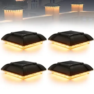 4 Stück Solar Pfostenkappe, Pfostenleuchte Solar IP65 wasserdicht, LED Pfostenlampen für Zaunpfosten aus Holz/Vinyl, geeignet für 3,5x3,5 4x4 Zoll, Solar Pfostenkappen für Garten, Terrasse, Zaun
