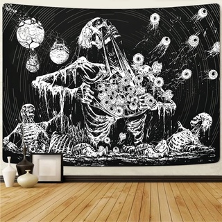 Yrendenge Schädel Wandteppich Augen Wandtuch Menschlicher Skelett Wandbehang, Schwarz Weiß Wandteppiche Aesthetic, Hippie Gotischer Tapisserie für Schlafzimmer, Home Dekor Wandtücher 150x130cm