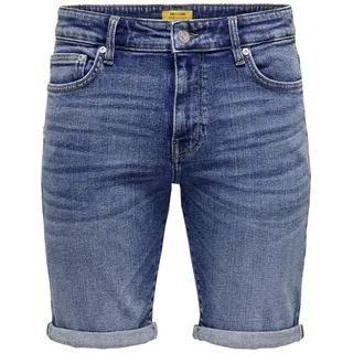 Only & Sons Herren Jeans Shorts ONSPly Denim Bermuda mit Aufschlag 22028773 Dark Blue Denim M