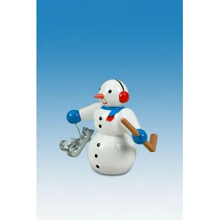 Holzfigur Weihnachtsfigur Schneemann mit Eishockeyschläger Höhe ca 6,5 cm NEU