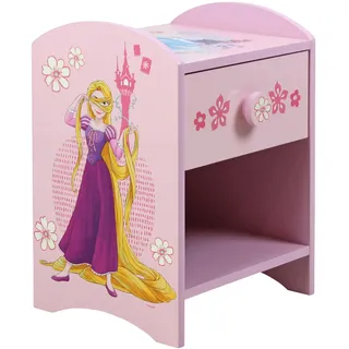 Disney Prinzessin Vaiana und Rapunzel Nachttisch, stabile Holzwerkstoff-Konstruktion mit 2-stöckigem Design für reichlich Stauraum, kleiner Beistelltisch mit Schublade und Ablagefach für Kinderzimmer