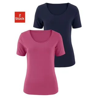 T-Shirt VIVANCE "aus elastischer Baumwoll-Qualität", Damen, Gr. 48/50, transparent (beere, navy), Single Jersey, Obermaterial: 95% Baumwolle, 5% Elasthan, unifarben, Basic, bequem normal, tiefer Rundhals, Shirts T-Shirt, sommerliche T-Shirts, Topseller