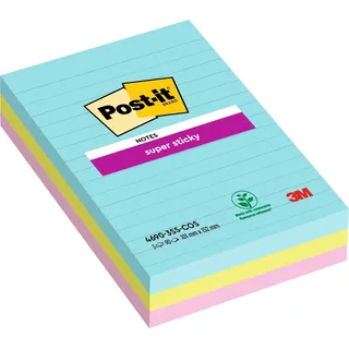 Post-it Super Sticky Notes im Großformat, Cosmic Collection, Liniert, 3 Blöcke, 90 Blatt pro Block, 101 x 152 mm