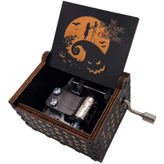 Youtang Spieluhr mit Handkurbel Christmas, lasergraviertes Holz, Geschenk für Weihnachten, Geburtstag, Valentinstag, Muttertag, Spiel Dies ist Halloween (Gelb-schwarz)