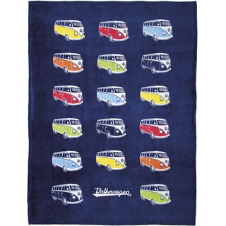 BRISA VW Collection - Weiche Volkswagen Kuschel-Fleece-Schmuse-Decke im T1 Bulli Bus Design (150x200cm/Bulli Parade/Bunt)