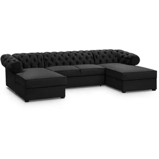 Beautysofa Wohnlandschaft Chester im Chesterfield-Stil, Schwarz , Textil , 348x81x174 cm , Wohnzimmer, Sofas & Couches, Wohnlandschaften, Wohnlandschaften in U-Form