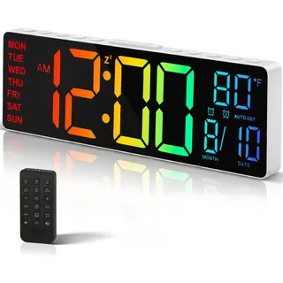 HAITANG Digitale Wanduhr - 10,5" Große Wanduhr Mit Temperaturanzeige, Datum Und Tag, RGB-Farb-Auto-Helligkeitsdimmer, Nachtlichter, 24/12-Stunden-Led Für Schreibtisch, Schlafzimmer