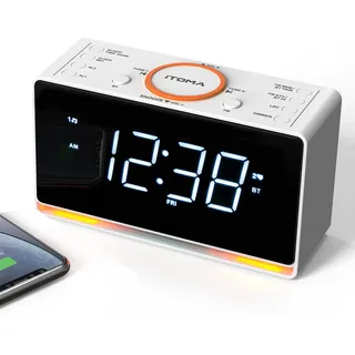 iTOMA Radiowecker, 1,4-Zoll-Uhr mit weißer LED-Anzeige, Bluetooth, UKW-Radio, Dual-Alarm, Sleep-Timer, Snooze, automatischer und manueller Dimmer, USB-Ladegerät und Nachtlicht CKS718