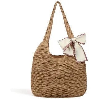 Strandtasche Damen Häkeltasche, Geflochtene Tasche Boho, Gehäkelte Tasche Sommertaschen, Strandtasche Gehäkelt, Strohtaschen Damen Sommer, Groß Umhängetasche für Urlaub Reisen Strand Sommer B