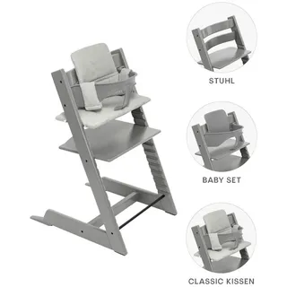 Stokke Hochstuhl-Set , Hellgrau , Holz , Buche , 83x57x46 cm , Fußstütze verstellbar, Sitzfläche verstellbar, höhenverstellbar , Babymöbel & Kindermöbel, Babyzimmer, Hochstühle