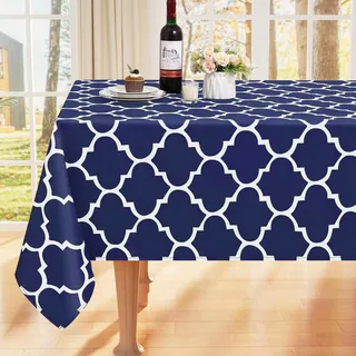smiry Tischdecke Abwaschbar Rechteckig 130x160cm Tischtuch Polyester Wasserabweisend Lotuseffekt Marokkanisch Tischwäsche Schmutzabweisend Abwischbare Tafeldecke für Outdoor Party Küche,Dunkelblau