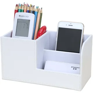 KINGFOM Multifunktions Schreibtisch Organizer 3 Speicherabteil Stifteköcher (Weiß)