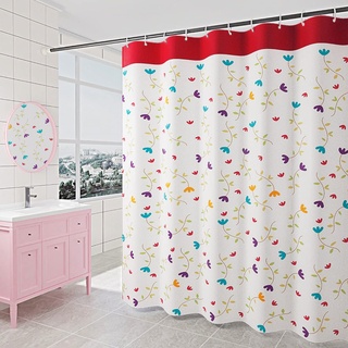 GONOVE Duschvorhang für Badezimmer 240 x 200 cm Schimmelresistent Dicke Polyester Stoff Blumen Duschvorhang Liner Wasserdichter langer Badevorhang mit Haken, waschbar und gewogen Saum