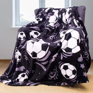 YISUMEI Fußball Kuscheldecke für Kinder,Championsliga Sport Fußball Decke Kinder Weich Flauschig Fleecedecke Karikatur Hand Gezeichnet interessant Schwarzer Football Geschenke für Junge Mädche
