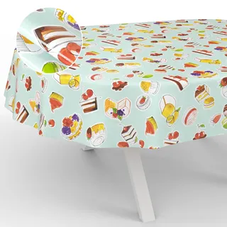 Wachstuch-Tischdecke Tischdecke abwaschbar Wachstuch Garten-Tischdecke Outdoor Indoor Oval 220x140cm Schnittkante Nachtisch Mint