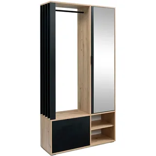 AX LIVING Garderobe Flur Milanoir - 100 cm mit Spiegel, Artisan Eiche/Schwarz - 100 cm X 189,4 cm