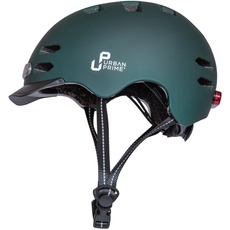 Urban Prime Unisex – Erwachsene Urban Helm Schutzhelm mit Front-und Rücklicht, Visier, E-Bike, Elektro-Scooter, grün, 58-61 cm