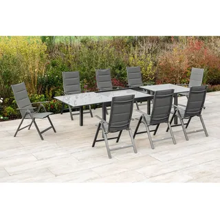Merxx Taviano Set 9-tlg 8 Klappsessel Auszieh-Gartentisch 200 (300) x 100cm Grau