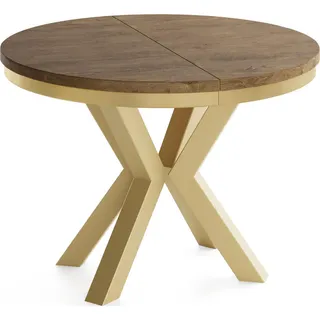 WFL Group Esstisch Clara Gold runder ausziehbarer, Lefkas Eiche 120-200/120/76 cm , Holzwerkstoff , Rund,Rund , 120x76x120 cm , Esszimmer, Esstische