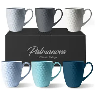 MiaMio – 6 x 400 ml – Kaffeetassen Set/Becher – Moderne Keramik Tasse Matt – Kaffeetasse groß – Palmanova Kollektion (Ocean)