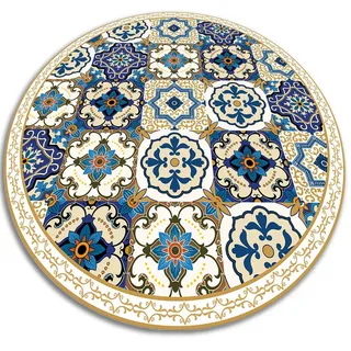 Tulup Vinyl Teppich Ø100 cm Portugiesische Fliesen , Beige, Blau , Kunststoff , Rund , 100x100 cm , Teppiche und Böden, Teppiche, Outdoorteppiche