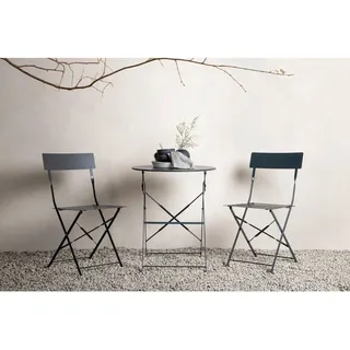 Gardenson Balkonset , Dunkelgrau , Metall , 3-teilig , eckig , Tisch klappbar, Stuhl klappbar , Gartenmöbel, Gartengarnituren, Balkonmöbel-Sets