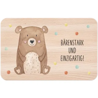 wunderwunsch TOP - das Geschenk Holzbrett mit hochwertigem Druck für Kinder - personalisiertes Frühstücksbrettchen - Niedliche Premium Motiv-Brettchen mit niedlichen Tieren (Bär Spruch)