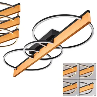 HOFSTEIN LED Deckenleuchte Pompu, dimmbare Deckenlampe aus Holz/Metall/Kunststoff in Natur/Schwarz/Weiß, Leuchte im skandinavischen Design, dimmbar über Lichtschalter, 1600 Lumen, 3000 Kelvin, 36 Watt