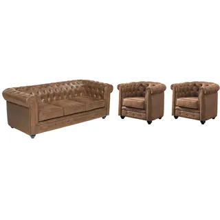 Couchgarnitur 3+1+1 - Microfaser - Vintage-Look - CHESTERFIELD