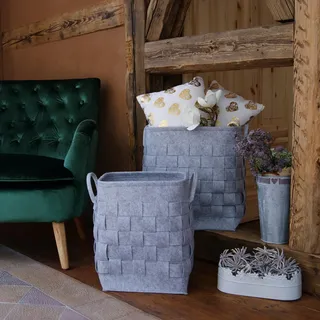 animal-design Filzkorb KAROLA Holzkorb Aufbewahrungskorb für Allerlei, Spielzeugkorb für Kinder, Farbe:grau, Größe:Größe 2 - Grau