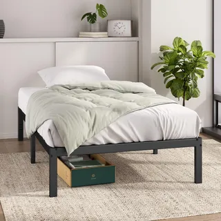 Zinus Elias Bettgestell 90 x 200 cm - Metallbett 90x200 mit Metall-Lattenrost - 36 cm Hohe Plattform mit Freiraum Darunter - Kein Boxspringbett Erforderlich - Einfache Montage - Schwarz
