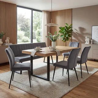 Esszimmer-Set HWC-K16, 4er-Set Stuhl+Sitzbank Esszimmergruppe Sitzgruppe Esszimmergarnitur, Samt Metall dunkelgrau - Grau