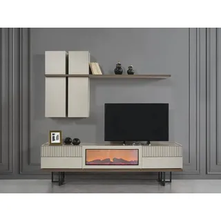 Wohnwand Sideboard mit Kamin Elektro tv Ständer JVmoebel - Beige