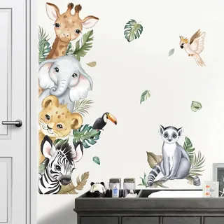 decalmile Wandtattoo Dschungel Tiere Türen Wandaufkleber Safari Elefant Giraffe Wandsticker Babyzimmer Kinderzimmer Schlafzimmer Türen Wanddeko