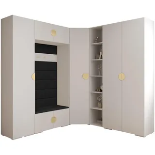 Abiks Möbel Garderoben-Set 236,7/231,7/47 , Weiß, Schwarz, Goldfarben , Metall , Nachbildung , 231.7x236.7x47 cm , Garderobe, Garderoben-Sets & Garderoben-Serien, Garderoben-Sets