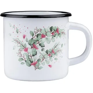 EMALIA RYBNIK Eukalyptus Emaille Becher 400 ml Ø8 cm – für Induktion & Gas - Weiß