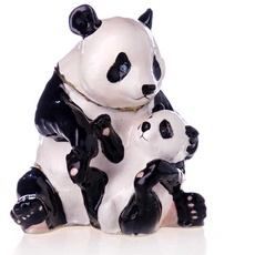 Pillendose Pillendöschen Dose Döschen Schatulle Hartzinn Zinn emailliert Pandabär mit Bärenjungen