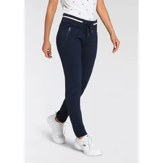 Jerseyhose KANGAROOS, Damen, Gr. 32, N-Gr, blau (marine), Piqué, Obermaterial: 60% Baumwolle, 40% Polyester, Strukturmuster, Waffelmuster, unifarben, unifarben mit Farbeinsätzen, bequem knöchellang, Hosen Jerseyhose, mit Piqué-Struktur und Streifen-Detail, Topseller