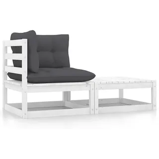 2-TLG. Garten-Lounge-Set mit Kissen, Lounge Gartenmöbel Set, Terassenmöbel Wetterfest, Gartenlounge, Balkon Möbel, Garten Loungemöbel Set, Weiß Massivholz Kiefer - Weiß