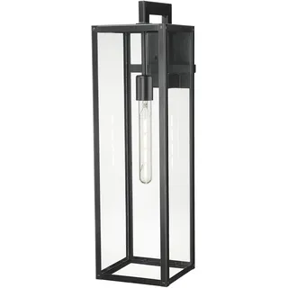 Wandleuchte Außen Haus Edelstahl Glas E27 H: 63,5 cm Schwarz Garten